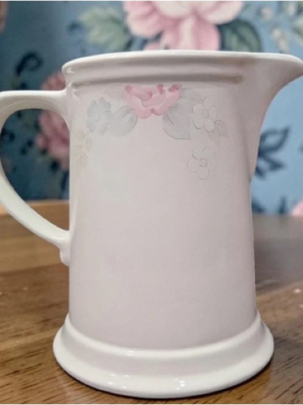 Soft Pink Floral Ceramic Pitcher by